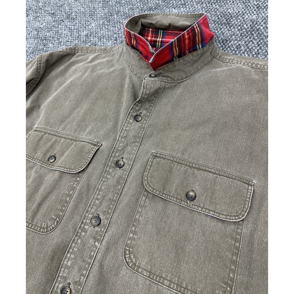 Vintage LL Bean Men's XL Hurricane Camp Shirt Green Canvas Flannel Lined USA - Picture 5 of 11